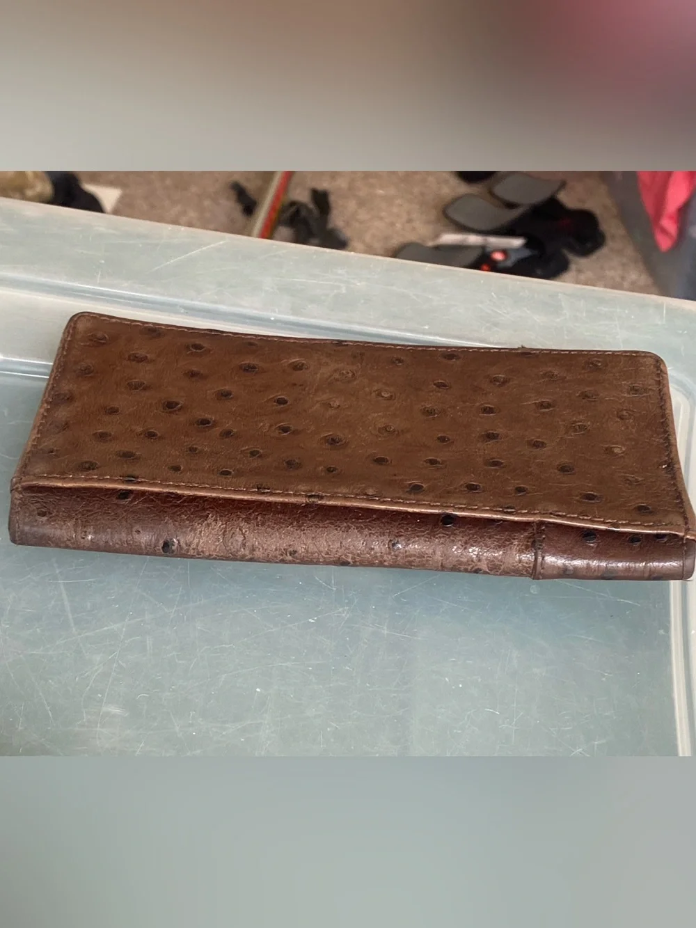 TOP NOTCH HORSE HAIR MEN'S QUILL OSTRICH PRINT BROWN WALLET